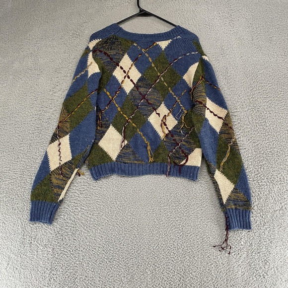 Zara Cardigan Sweater Womens Large Blue Argyle Button Front Patchwork Grandpa - Picture 11 of 15